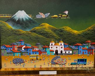 Original Painting Amazon Village in Ecuador by Ernesto Gualle