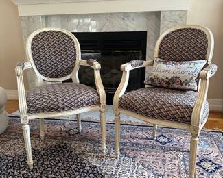 L7 - $225. Pair of Louis XVI Style Chairs. I believe they are Ethan Allen. Measures 23" x 19 x 37.75" tall. Excellent condition!