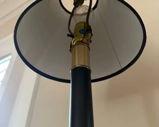 L6 - $95. Heavy & Very Nice Pair of Brass Candlestick Lamps. No name we can find but the sticker reads "Built with Pride By Peggy" on the bottom of both. Shades are both in very good condition! Measures 31.25" tall. 
