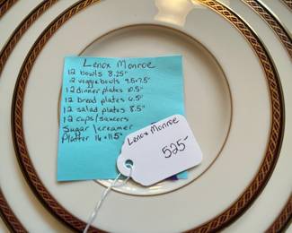 L44 - $525. Lenox "Monroe" China Set.  Service for 12 plus serving pieces. 