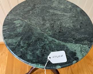 K7 - $40. The Bombay Company Wood and Marble Top Pedestal Side Table. Measures 12" x 20" tall. 