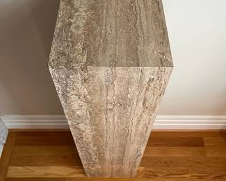 L22 - $75. Faux Travertine Laminate Pedestal. Measures 10" square x 36" tall. Excellent Condition - no chips, cracks, peeling noted. 