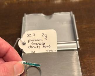 M15 - $225. Size 5 Platinum & Emerald Eternity Band. 