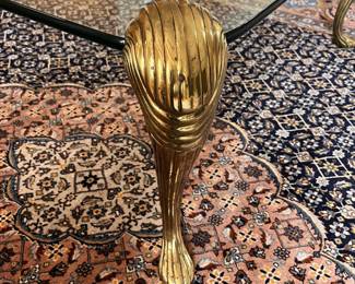 L26 - $650. Brass and Glass Coffee Table. 1970's Hollywood Regency P.E. Guerin Style. Measures 41" square x 17" tall. Excellent condition!