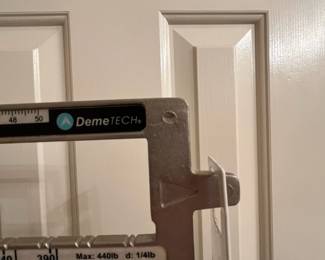 G2 - $40. Vintage DemeTech Doctor's Scale. Max Weight 440lb/200kg. Measures 17" x 22" x 58.5" tall.