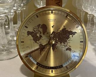 K14 - $45. Kienzle Quartz World Time Zone Brass Table Clock. Made in Germany. Measures 5.5" tall.  