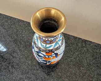  L10 - $25 Pair. Decorative Cloisonne Enamel Over Brass Vase and Bowl.