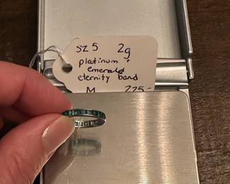 M15 - $225. Size 5 Platinum & Emerald Eternity Band. 