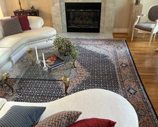 L2 - $1,500 . Large Wool Rug from Pakistan. Hand Woven. Navy / Rose Colors. Measures 109" x 148". There is no tag on the underside that we can find but we do have the original receipt showing it was purchased in 1990. Originally $10,950 -  purchased on sale for $6,000. Excellent Condition - no issues noted.