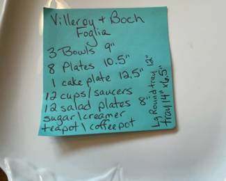 L43 - $550. Villeroy & Boch Foglia China Set.