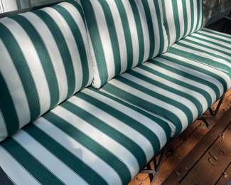 G10 - $400. Brown Jordan Couch & Coffee Table. Couch measures 80"long  x 31" deep x 32" tall. Floor to seat with cushions is 18". Coffee Table is 42.5" x 25.5" x 17" tall. Because it has been stored outside they are starting to have MINOR rusting / flaking. Solid brand so a little TLC will keep these going for years! Cushions have been stored indoors and are in excellent condition!