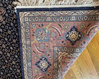 L2 - $1,500 . Large Wool Rug from Pakistan. Hand Woven. Navy / Rose Colors. Measures 109" x 148". There is no tag on the underside that we can find but we do have the original receipt showing it was purchased in 1990. Originally $10,950 -  purchased on sale for $6,000. Excellent Condition - no issues noted.