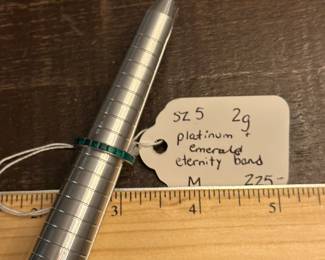 M15 - $225. Size 5 Platinum & Emerald Eternity Band. 