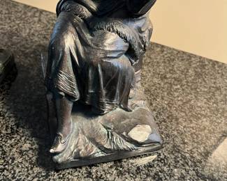 L24 - $60. Austin Reproductions Japanese Geisha and Man Playing Shamise Figures/Bookends  - Signed "Lioo" Measures 6.5" x 11" tall. 