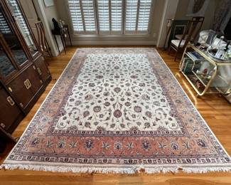 L55 - $400.  "Karachi Keshan" Wool Area Rug from Pakistan. Does have sun fading around the edges - not under the table but all edges. Measures 9'2" x 12'7". Purchased for $5300. 