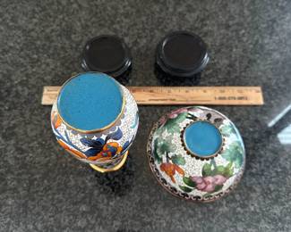 L10 - $25 Pair. Decorative Cloisonne Enamel Over Brass Vase and Bowl.