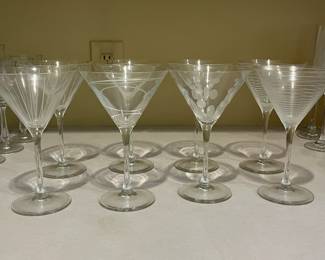 K17 - $45. 1990's Mikasa Cheers Etches Martini and Champagne. 11 pieces
