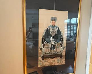 L16 - $300. PAIR of LARGE Framed Emperor / Empress Paintings on Silk.  Each measures 43.5" x 64" tall. Beautifully framed / matted. 