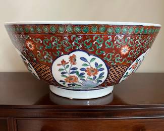 L29 - $40. Large Centerpiece Floral Asian Bowl. Measures 14.25" x 6.5" tall. No issues noted. 