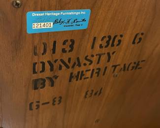 L14 - $500. Drexel Heritage Dynasty Collection Burled Walnut Buffet. Measures 68" x 19" x 32.25" tall. Left side opens to single adjustable shelf. Right side has 2 drawers on the top, 1 for flatware, and storage on the bottom. Overall excellent condition!