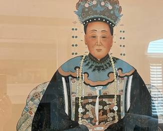 L16 - $300. PAIR of LARGE Framed Emperor / Empress Paintings on Silk.  Each measures 43.5" x 64" tall. Beautifully framed / matted. 