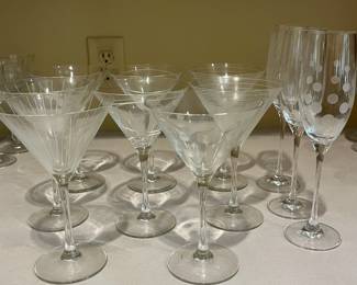 K17 - $45. 1990's Mikasa Cheers Etches Martini and Champagne. 11 pieces