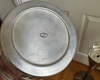 L15 - $250. Silverplated Champagne or Wine Cooler on a Stand.  Made in India. Measures 11.5" x 36" tall. Bucket lifts out or rests in stand. 
