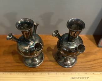 M1 - $75 PAIR. Silver-plated Epergne Victorian Vases. Measures 4" wide x 6.5" tall. 