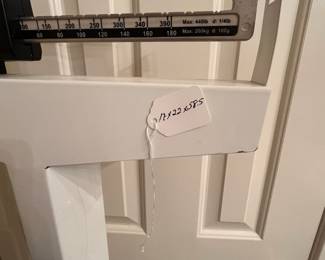 G2 - $40. Vintage DemeTech Doctor's Scale. Max Weight 440lb/200kg. Measures 17" x 22" x 58.5" tall.