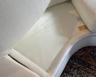 L1- $2,750. Thayer Coggin Brand, Made in NC.  Off White "Curl" Couch. Measures 12'x13' assembled. Moves in 5 Pieces. Has 1 minor stain noted that we did not try to clean - only notice if you're really looking! No pets or children in the home - extremely clean! 