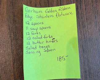 $185. Gorham Golden Ribbon Edge Stainless Flatware. Almost complete servie for 12. 