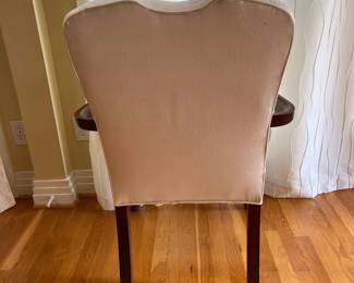 K8 - $85. Century Chair Company, Hickory NC, Queen Anne Arm Chair. Measures 26" wide x 19.5" deep x 37" tall. Solid wood frame is in very good condition, minor scuffs on the feet. One small black spot on the top edge of upholstery - see photo. 
