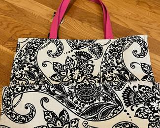 K27 - $30. Spartina 449 Black and Cream Paisley Market Tote. Measures 17" x 4.5" x 12". 