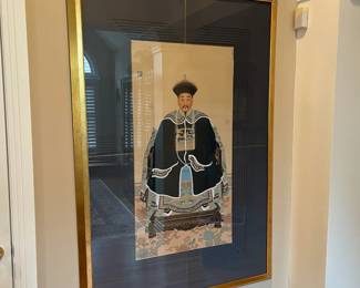 L16 - $300. PAIR of LARGE Framed Emperor / Empress Paintings on Silk.  Each measures 43.5" x 64" tall. Beautifully framed / matted. 