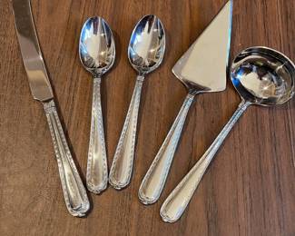 L49 - $275. Hampton Silversmiths Nobility Stainless Flatware. Service for 10 + extras. 73 Pieces total. 