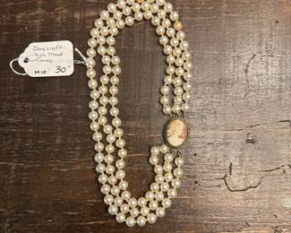 M4 - $30. Danecraft Triple Strand Pearl Cameo Necklace. 
