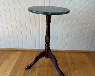 K7 - $40. The Bombay Company Wood and Marble Top Pedestal Side Table. Measures 12" x 20" tall. 