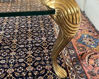 L26 - $650. Brass and Glass Coffee Table. 1970's Hollywood Regency P.E. Guerin Style. Measures 41" square x 17" tall. Excellent condition!