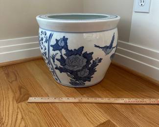 L9 - $35. Large Asian Blue and White Porcelain Planter. Measures 14" x 11.25" tall. 