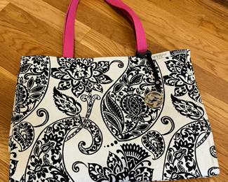 K27 - $30. Spartina 449 Black and Cream Paisley Market Tote. Measures 17" x 4.5" x 12". 