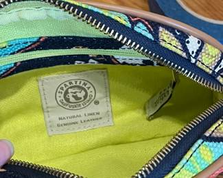 K28 - $25. Rare Spartina 449 Navy Floral Lillie Wristlet Linen Lining. Measures 8.5" x 2" x 5". 
