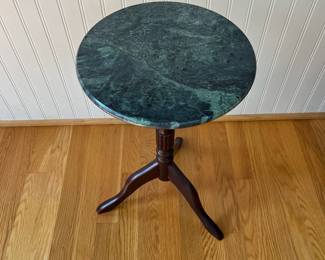 K7 - $40. The Bombay Company Wood and Marble Top Pedestal Side Table. Measures 12" x 20" tall. 