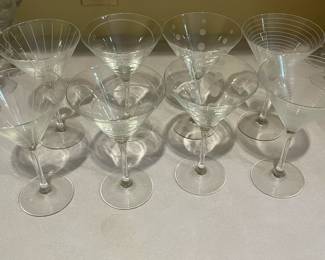 K17 - $45. 1990's Mikasa Cheers Etches Martini and Champagne. 11 pieces