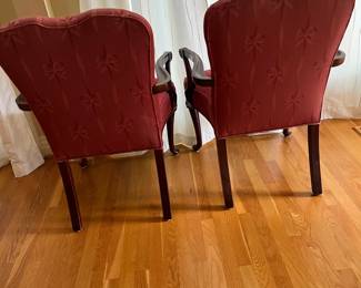 K9 - $175 PAIR of Century Chair Company, Hickory NC, Queen Anne Arm Chairs. Measures 26" x 19.5" x 37" tall. Solid Frames and very comfortable. They have been in front of windows and may have some sun fading but overall very nice chairs!