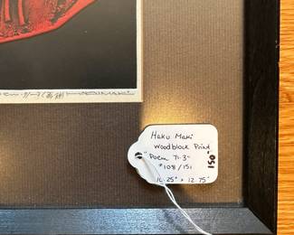 L52 - $150. Haku Maki Woodblock Print. "Poem 71-3" #108/151. Framed it measures 10.25" x 12.75". 