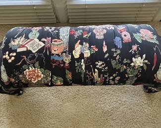 K29 - $75. Upholstered Bench with 2 Matching Pillows. Measures 46" x 14.5" x 19.5" tall. 