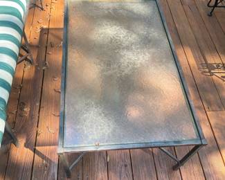 G10 - $400. Brown Jordan Couch & Coffee Table. Couch measures 80"long  x 31" deep x 32" tall. Floor to seat with cushions is 18". Coffee Table is 42.5" x 25.5" x 17" tall. Because it has been stored outside they are starting to have MINOR rusting / flaking. Solid brand so a little TLC will keep these going for years! Cushions have been stored indoors and are in excellent condition!