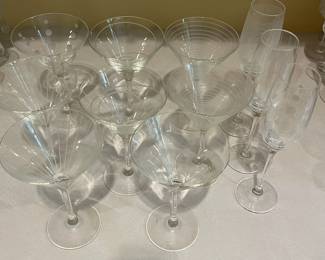 K17 - $45. 1990's Mikasa Cheers Etches Martini and Champagne. 11 pieces