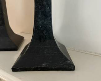 L56 - $25 PAIR. Faux stone candlesticks. Measures 12.5" tall. 