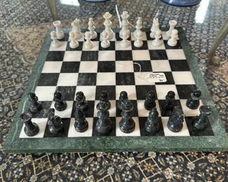 L53 - $30. Marble chess set. Measures 16.25" square. No storage box. Some pieces have minor chips. 